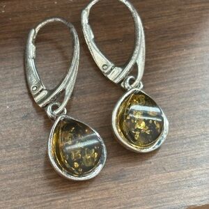 Yellow Tiger's eye colored earrings/ silver tone/ lever backs/ pierced